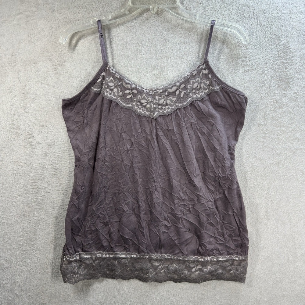 Maurices Womens Lace Trim Y2K Cami Tank Top Size L Forest Fairy Crinkle Preppy‎ - Picture 2 of 9